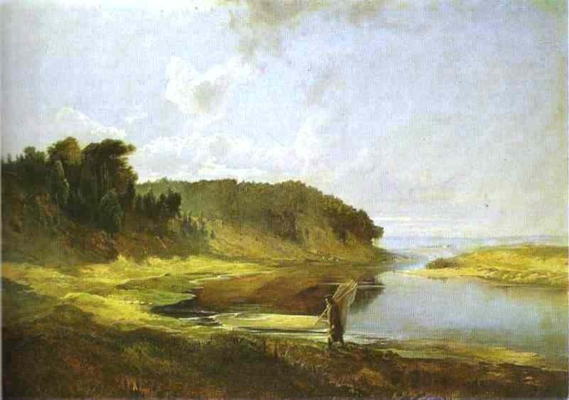 Alexei Savrasov Landscape with River and Angler oil painting picture